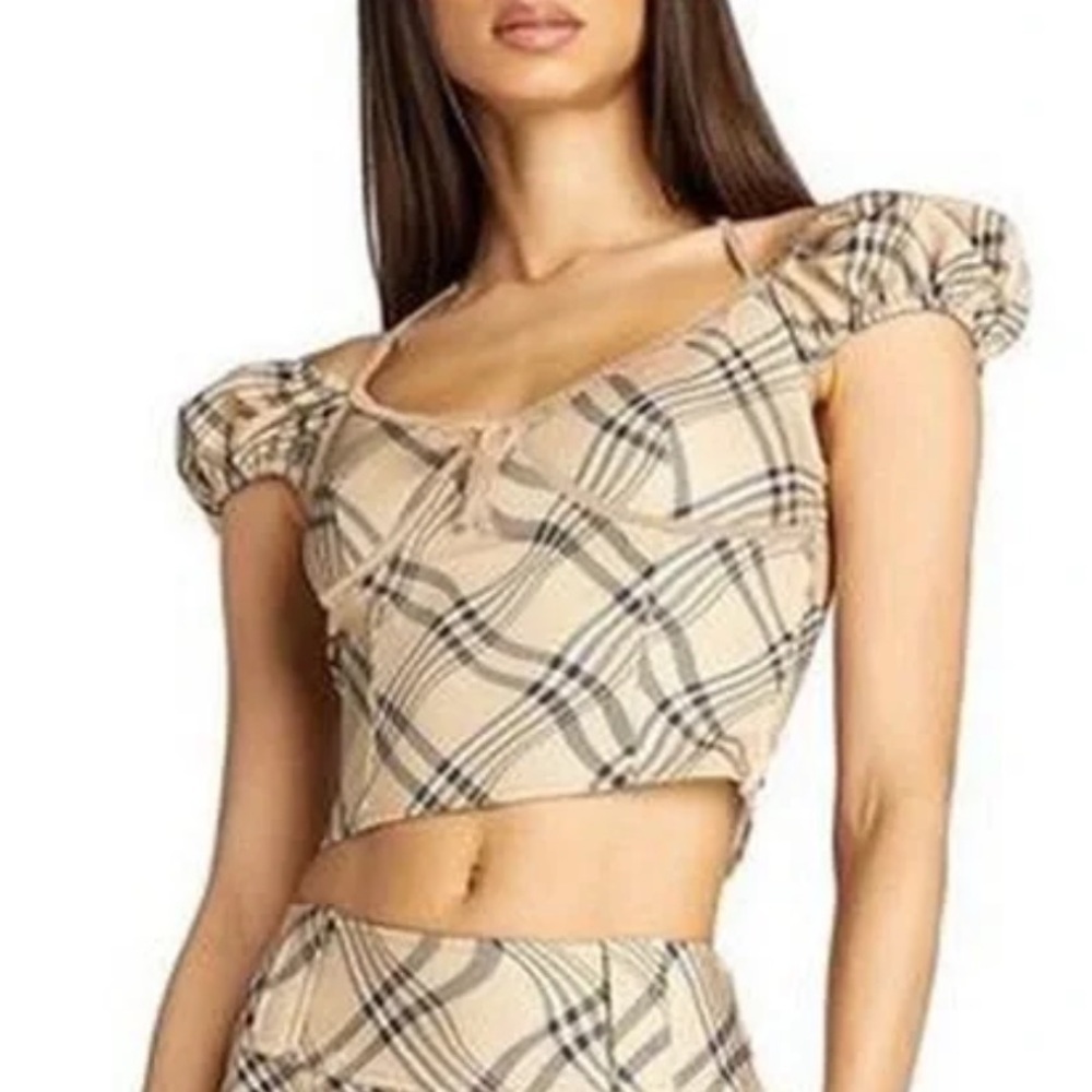 I.AM.GIA Camel Tie Crop Bow Bustier Top Small - Picture 2 of 5